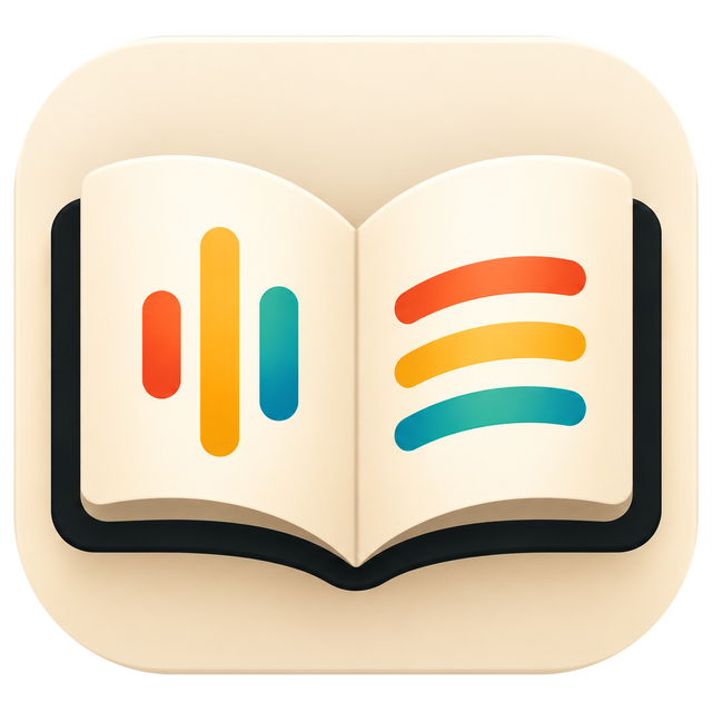 The Voice is Local icon: an open book with three bars on the left page and three lines on the right, in red, yellow and teal.